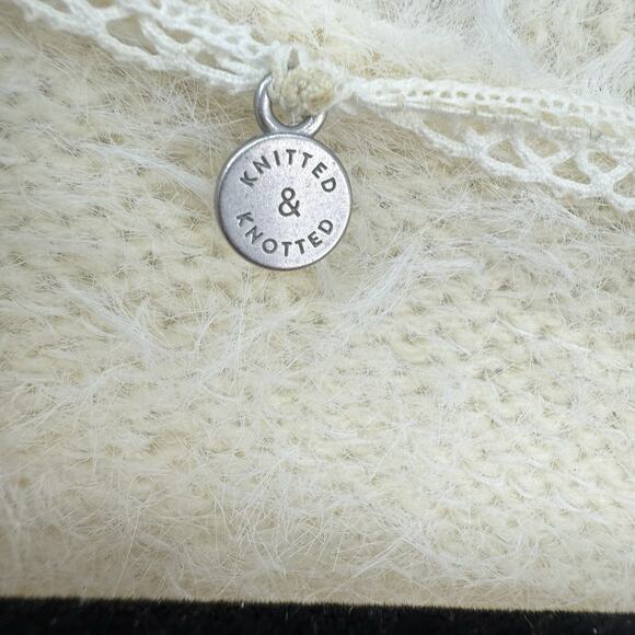 Anthropologie Knitted Knotted XS Crop Bolero Open Cardigan Ivory Sequined Fuzzy - Picture 11 of 12